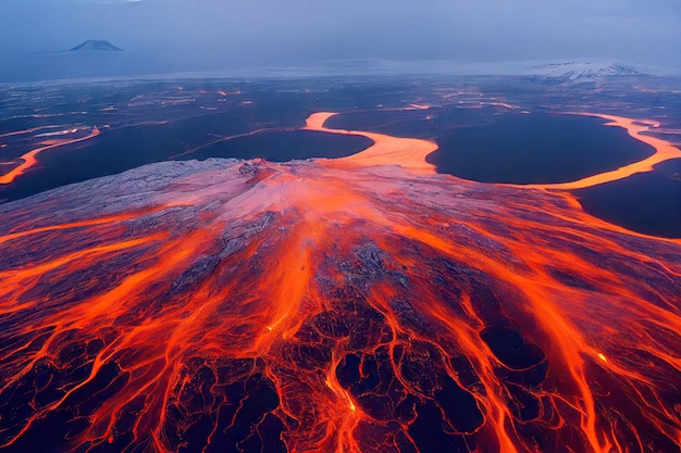 Bright yellow orange tones in landscape of Iceland aerial river