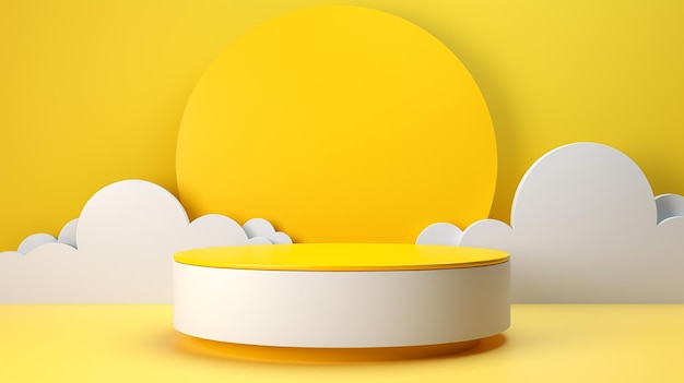 bright yellow podium stand platform 3d render with yellow cloud