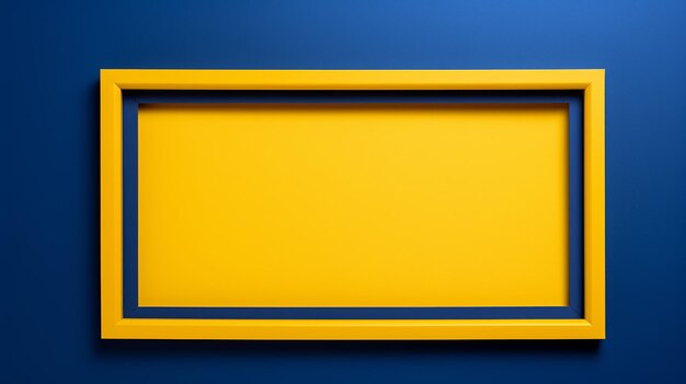 Photo bright yellow rectangular frame on a blue background.