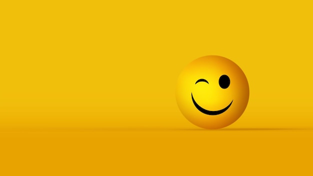 Bright yellow smiley in the form of a ball on a yellow background emotion of joy