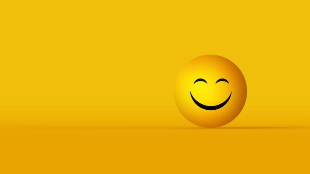 Bright yellow smiley in the form of a ball on a yellow background emotion of joy