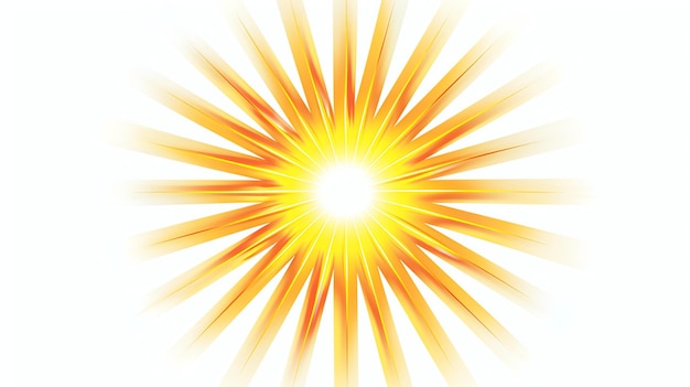 Ярко-желтое солнце светит на белом фоне Солнце состоит из многих тонких заостренных лучей, которые простираются наружу от центра