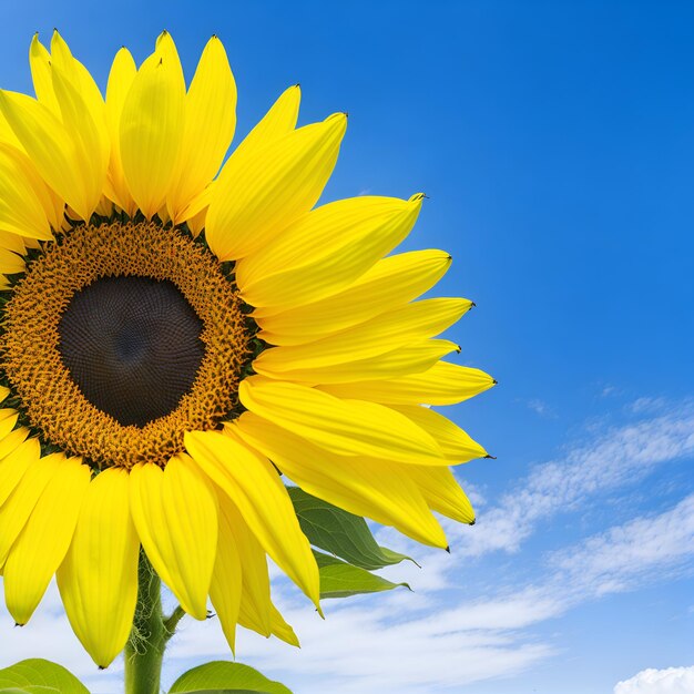 A bright yellow sunflower against a blue sky