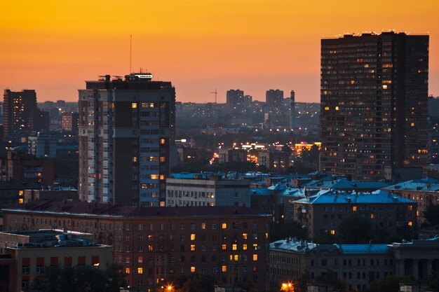 Bright yellow sunset in big city