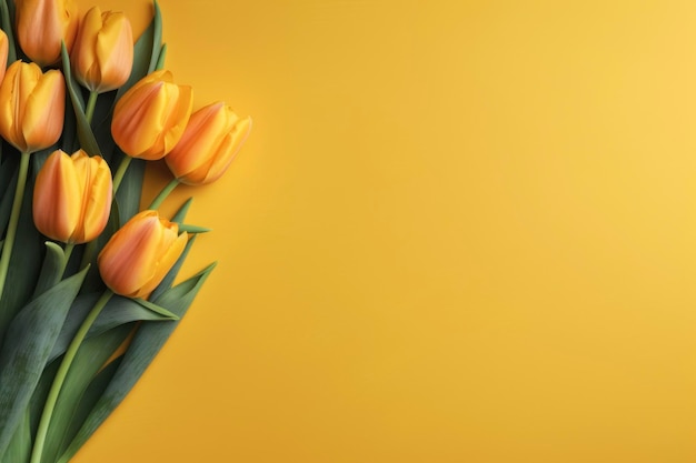 Bright yellow tulips on vibrant background