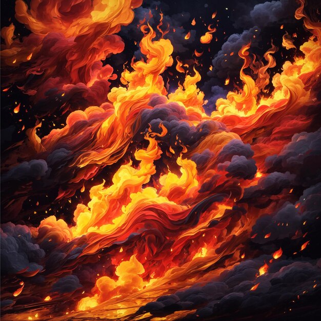 Bright yellowRED fire blazing against night sky