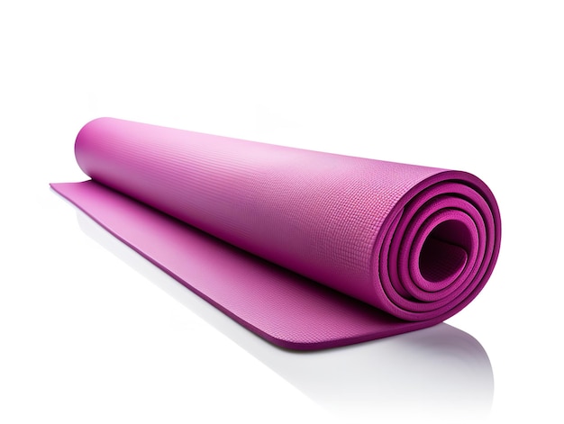 Bright Yoga Mat Rolled Up Fitness geïsoleerd op witte achtergrond AI gegenereerd.