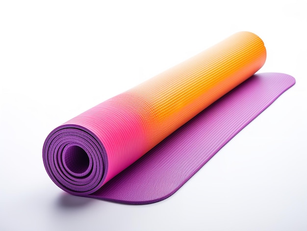 Bright Yoga Mat Rolled Up Fitness geïsoleerd op witte achtergrond gegenereerd door AI