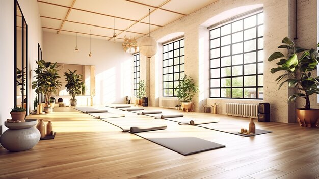 Photo bright yoga studio with equipment