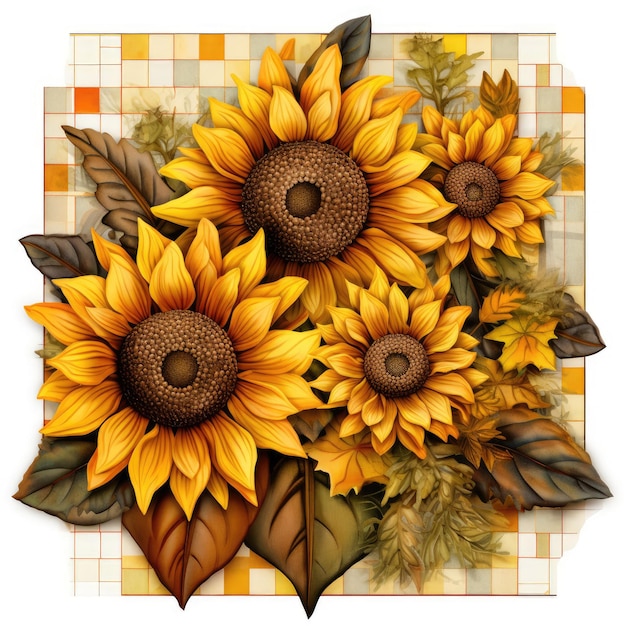 Brightening Up Your Designs with Patchwork Sunflowers A Collection of Clipart in PNG Format