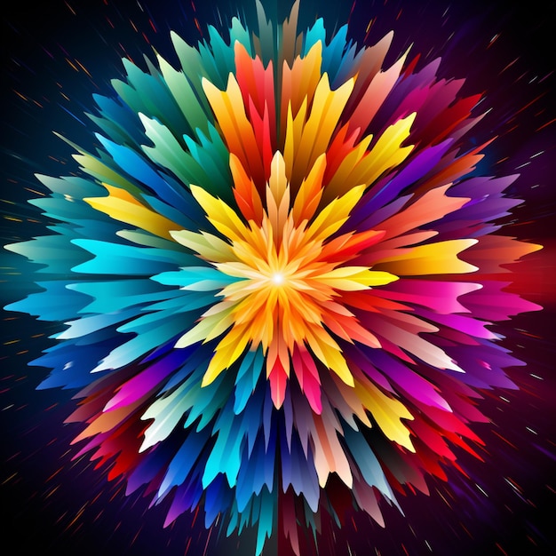 brightly colored abstract flower on a dark background generative ai