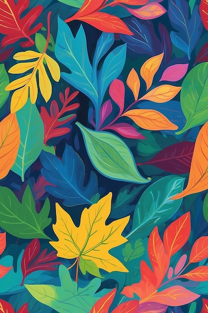 Brightly colored abstract painting of leaves in a bright generative ai