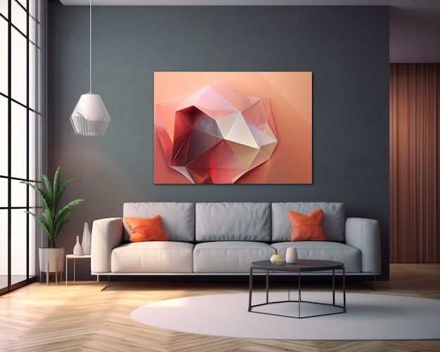 a brightly colored abstract painting on a wall in a living room generative ai