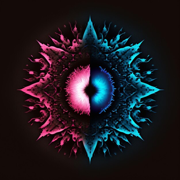 brightly colored abstract photograph of a blue and pink flower generative ai