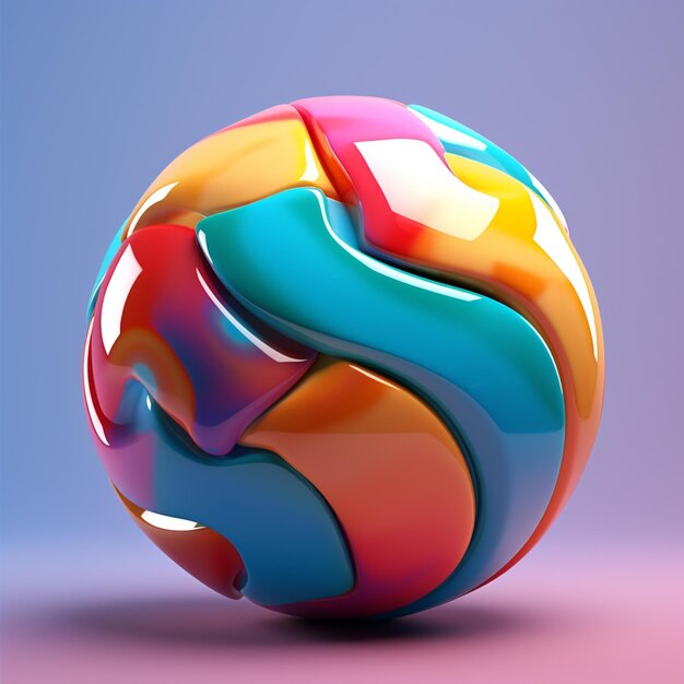 Brightly colored abstract sphere with curved lines on a blue background generative ai