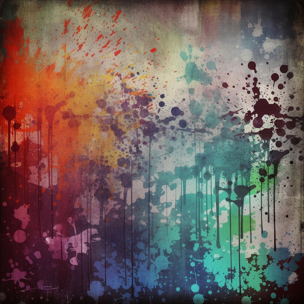 Photo a brightly colored background with a grungy design of paint splatters generative ai