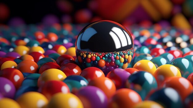 Brightly colored balls are scattered around a shiny ball pit ai generative