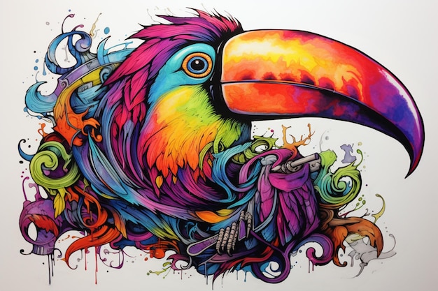 Brightly colored bird with a colorful beak and a colorful swirly pattern generative ai