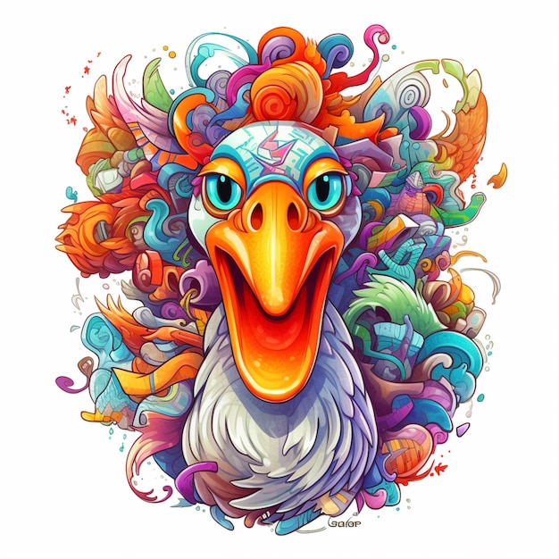 brightly colored bird with a colorful headdress and a colorful background generative ai