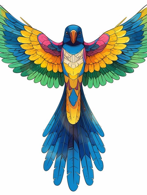 brightly colored bird with wings spread out and a white background generative ai