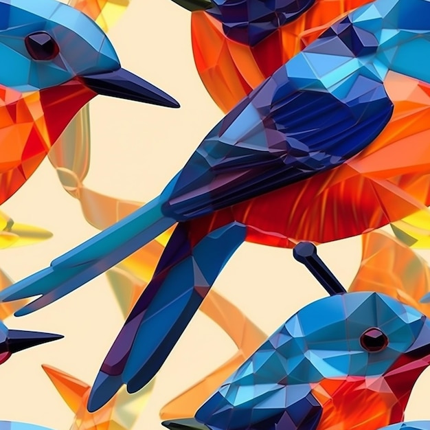 Brightly colored birds are sitting on a branch in a pattern generative ai