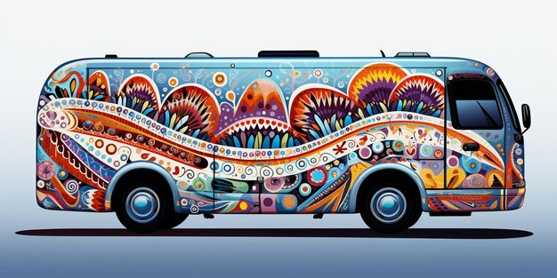 Photo brightly colored bus with a long tail painted on it generative ai