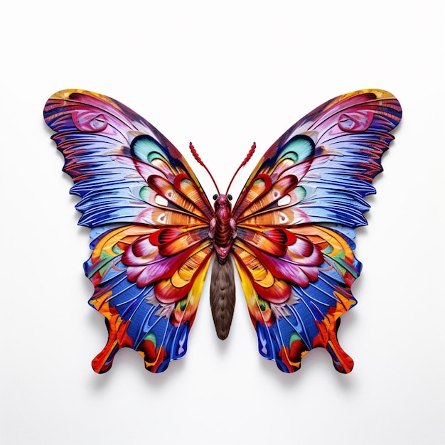 brightly colored butterfly on white background with no shadow generative ai