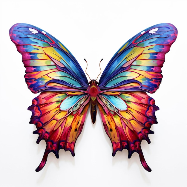 Brightly colored butterfly on white background with no shadow generative ai