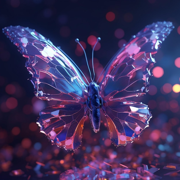 brightly colored butterfly with sparkling wings flying over a glittered surface generative ai
