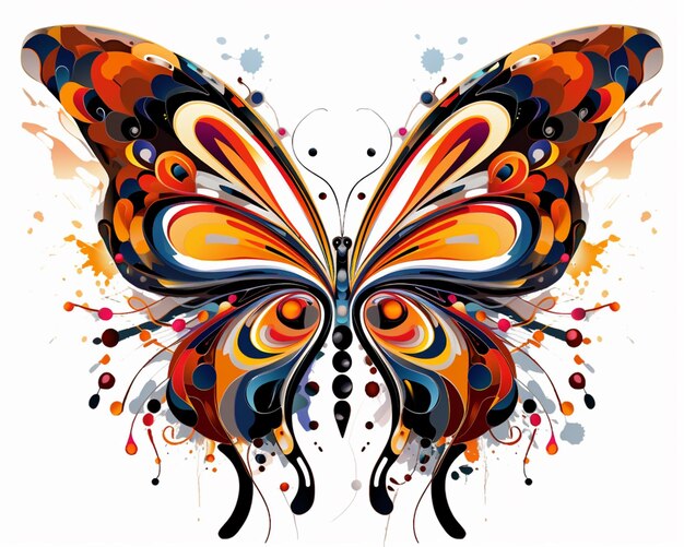 Brightly colored butterfly with splats and spots on wings generative ai