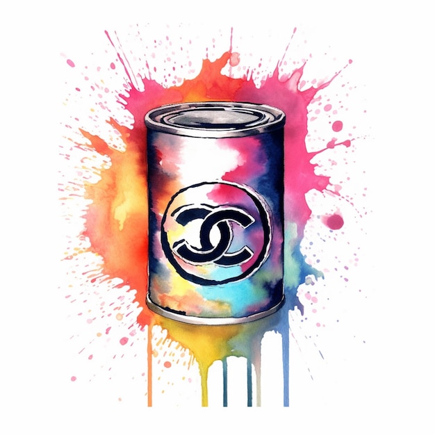 Photo a brightly colored can of chanel with a splash of paint generative ai