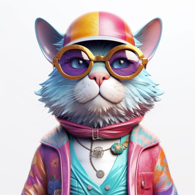 Brightly colored cat wearing a colorful outfit and sunglasses generative ai