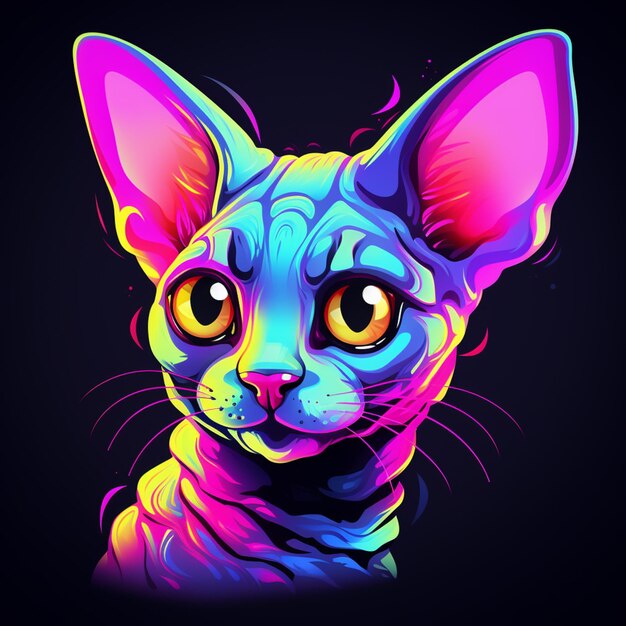 Brightly colored cat with glowing eyes and a collar generative ai