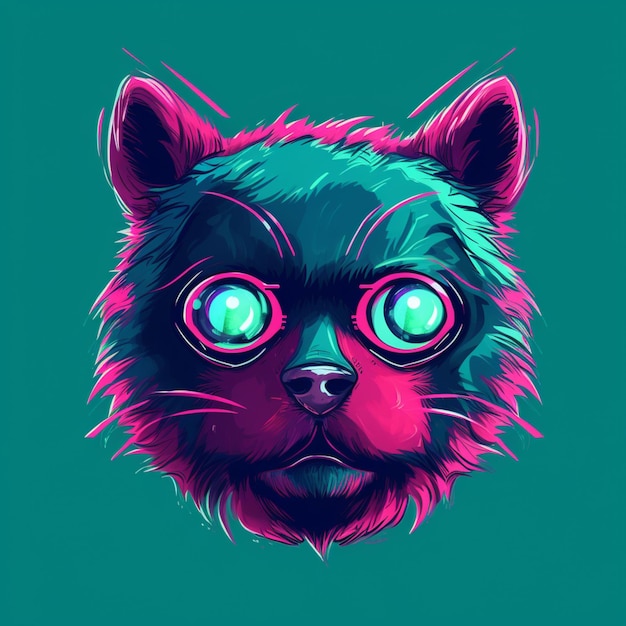 Brightly colored cat with glowing eyes and glowing eyes generative ai