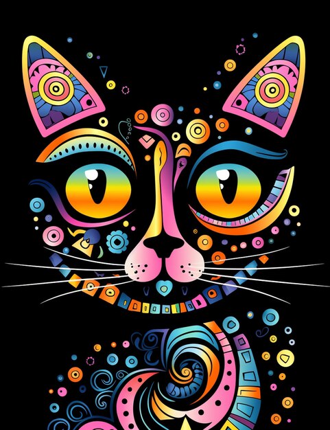 Photo brightly colored cat with swirly eyes and swirly tail generative ai