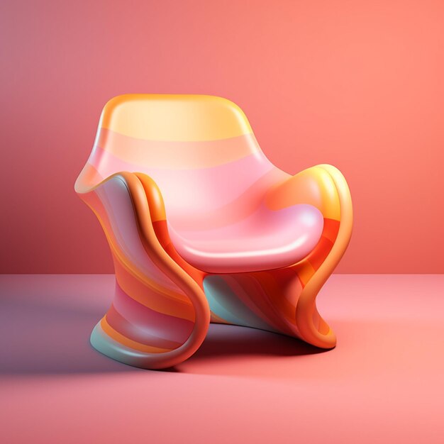 Photo brightly colored chair with curved arms and a curved seat generative ai