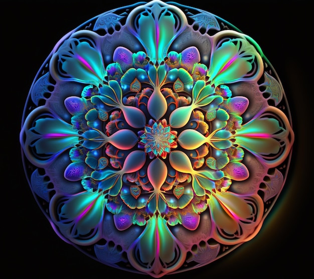 Brightly colored circular design with a black background generative ai