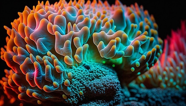 brightly colored corals are glowing brightly in the dark generative ai