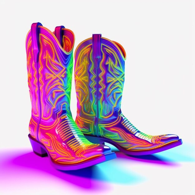 Brightly colored cowboy boots on a white background with a blue background generative ai