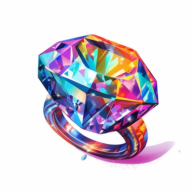 Brightly colored diamond ring with a shiny band and a shiny center generative ai