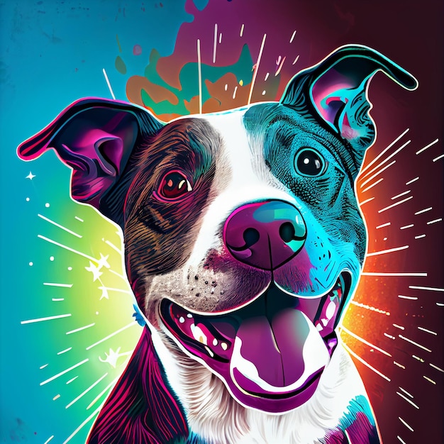 brightly colored dog portrait with bright background and stars generative ai