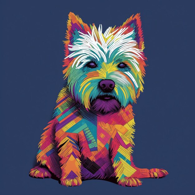 파란색 배경에 앉아있는 밝은 색의 개와 다채로운 타이 생성 ai