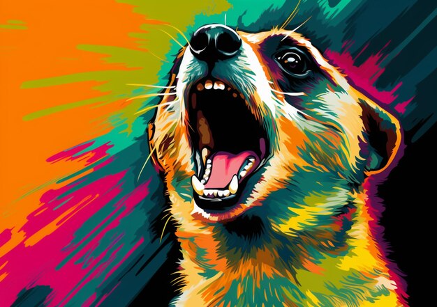 Brightly colored dog with open mouth and mouth wide open generative ai
