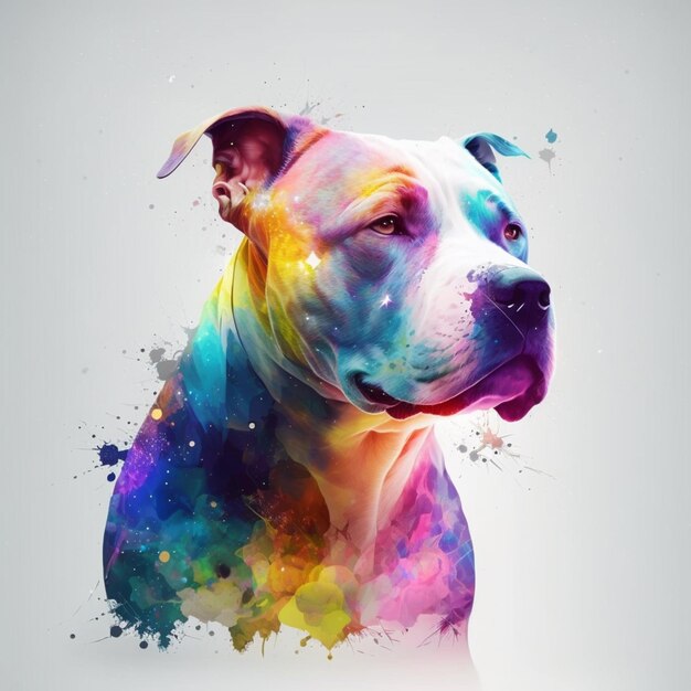 a brightly colored dog with a splattered look on its face generative ai