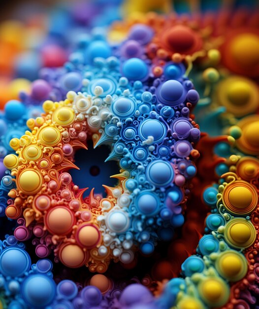 Brightly colored doughnuts are arranged in a circle on a table generative ai