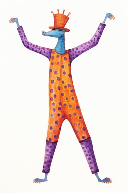 Brightly colored drawing of a man in a top hat and polka dot pants generative ai
