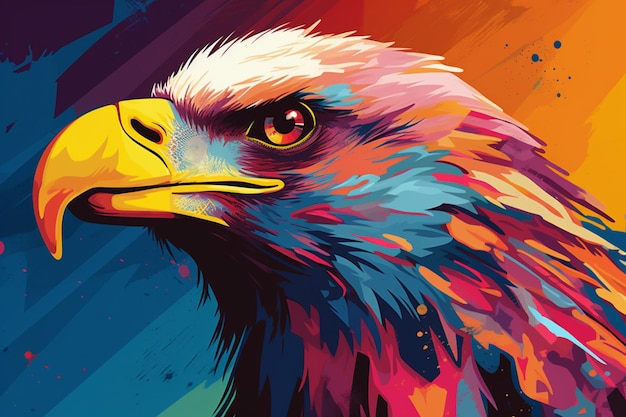 Brightly colored eagle head with bright yellow beak and orange eyes generative ai