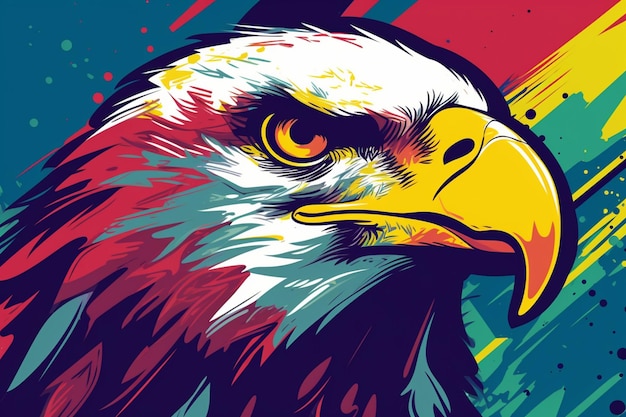 Brightly colored eagle with a bright yellow beak and a red beak generative ai