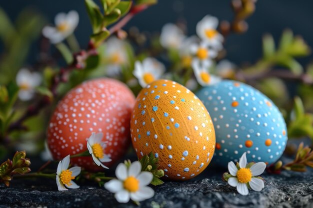 Brightly colored Easter eggs adorned with flowers