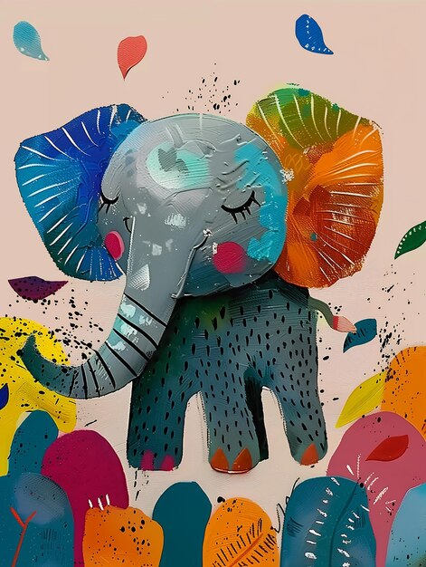 Foto piume di elefante dai colori vivaci foglie sfondo rosa disegno principessa del latte libertà precoce